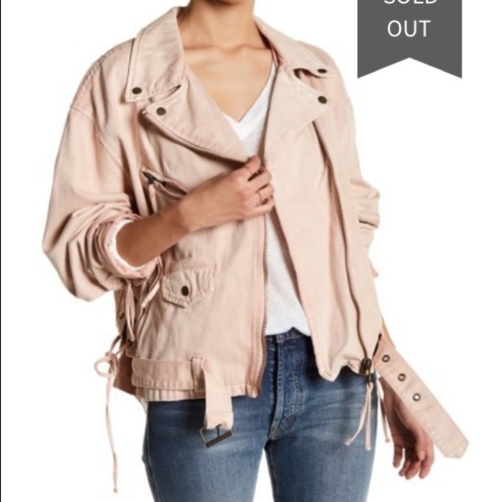 Free People Denim Lace Up Moto Jacket M NWT